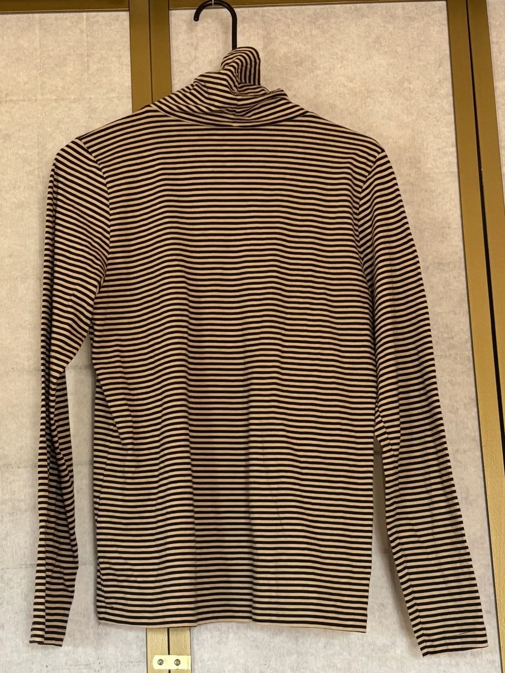 J. Crew Black and Cream Striped Lightweight Turtleneck, Size M